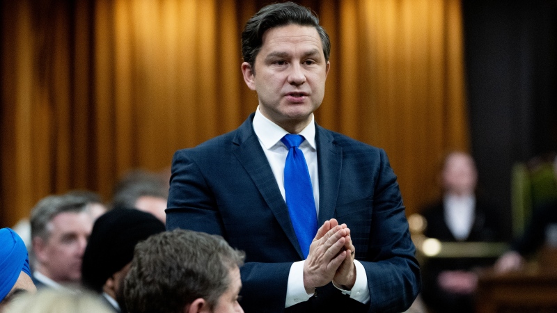 Conservative Party Leader Pierre Poilievre rises during question period on Parliament Hill in Ottawa, on Wednesday, March 20, 2024. THE CANADIAN PRESS/Spencer Colby