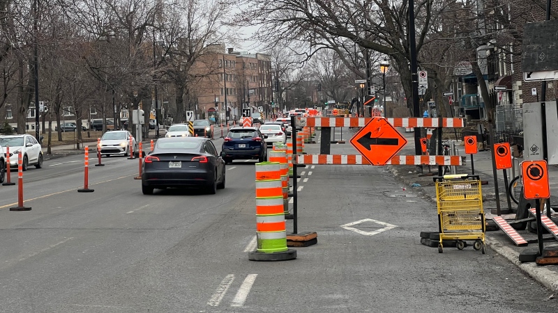 Road closure due to construction in Montreal. (Daniel J. Rowe, CTV News)