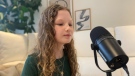 Isla Tompkins, who is 10-years-old, sits in front of a mic to record an episode of "What If We..." (CTV/Mike Lamb)