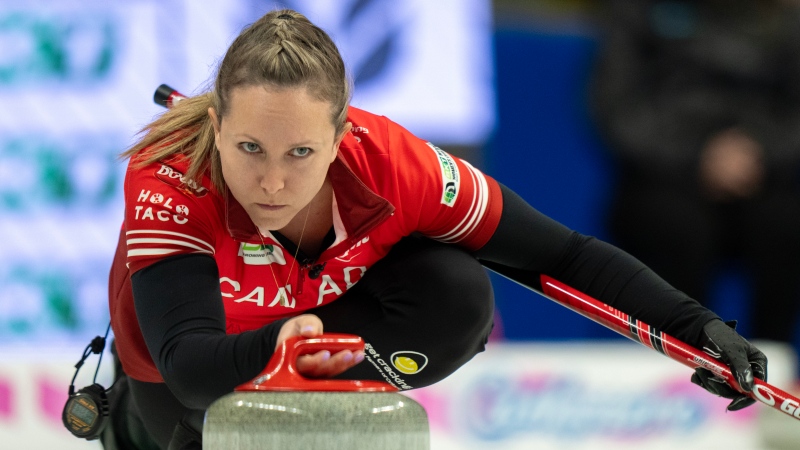 Canada skip Rachel Homan won the World Women's Curling Championship gold medal in Sydney, N.S. on Sunday, March 24, 2024 (Frank Gunn/The Canadian Press)