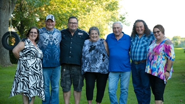 Pam Currie and her family are seen in the image above after reuniting. From left to right is Teresa, Kelly, Scott, Shirley, Chic, Todd, and Pam Currie. (Photo provided by Pam Currie)