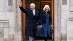 King Charles III and Queen Camilla leave The London Clinic in central London, Monday, Jan. 29, 2024. (AP Photo/Alberto Pezzali)