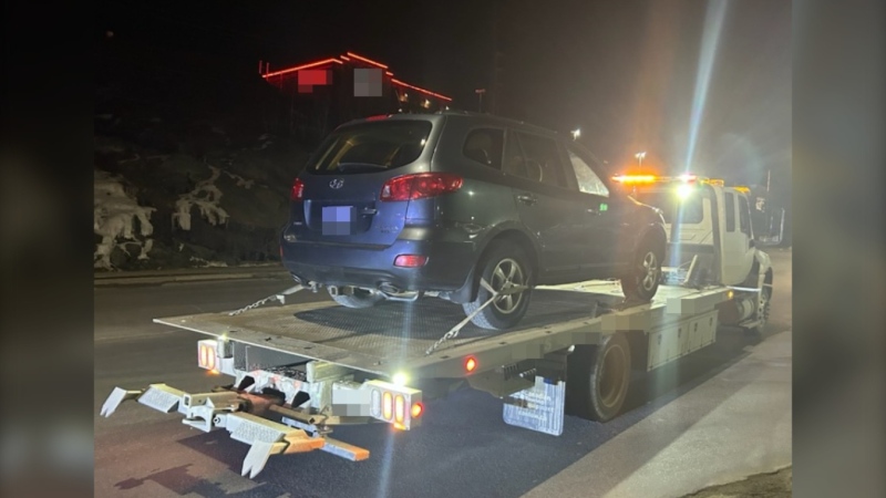 Ontario Provincial Police stopped a vehicle travelling 115 km/h in a posted 60 km/h zone on the Kingsway in Greater Sudbury on March 24, 2024. The vehicle was impounded for 14-days. (Supplied/Ontario Provincial Police)