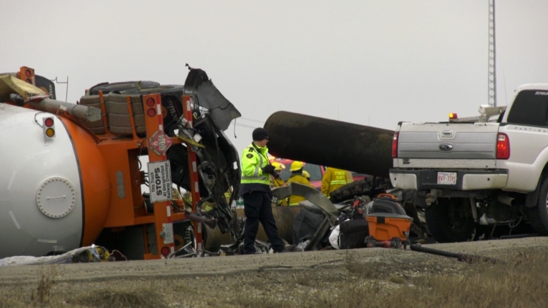 A crash on Highway 825 and Boysdale Road on March 26, 2024. (Darcy Seaton/CTV News Edmonton)