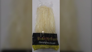The Canadian Food Inspection Agency (CFIA) issued a recall Tuesday for an unknown brand's Enoki mushrooms, seen above, due to possible listeria monocytogenes contamination (Handout)