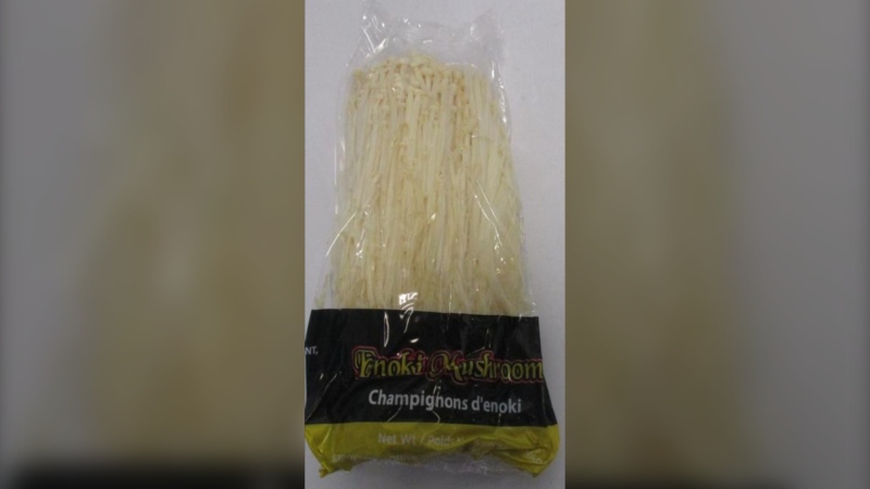 The Canadian Food Inspection Agency (CFIA) issued a recall Tuesday for an unknown brand's Enoki mushrooms, seen above, due to possible listeria monocytogenes contamination (Handout)