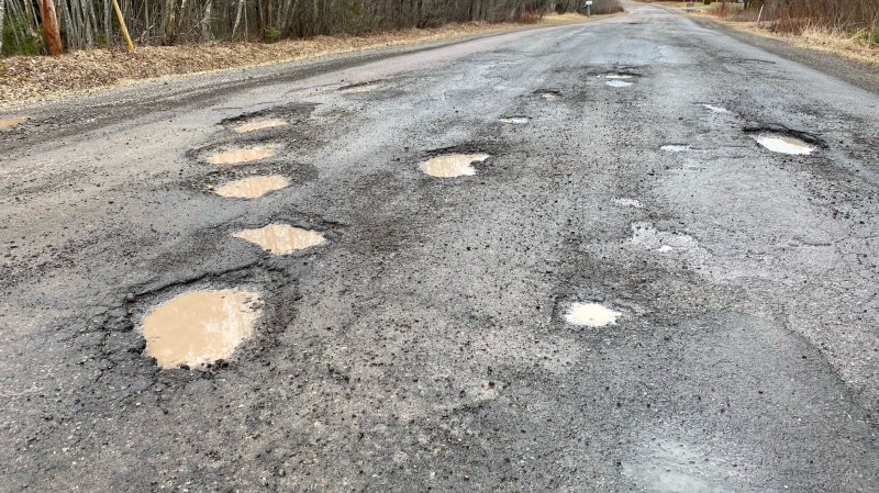 Potholes in New Brunswick are pictured. (Derek Haggett/CTV Atlantic)