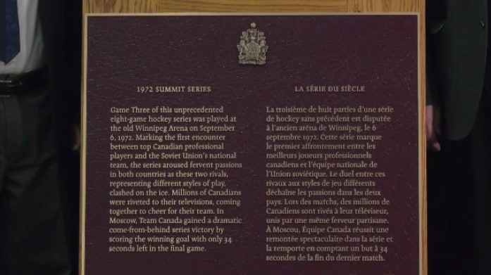 New Winnipeg Summit Series plaque