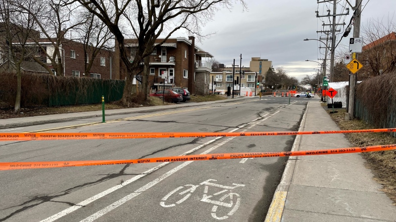 Police have set up a perimeter on Pie IX Boulevard in Montreal after a shooting on March 28, 2024 left a man in the hospital. (Xavier Duranleau, CTV News)
