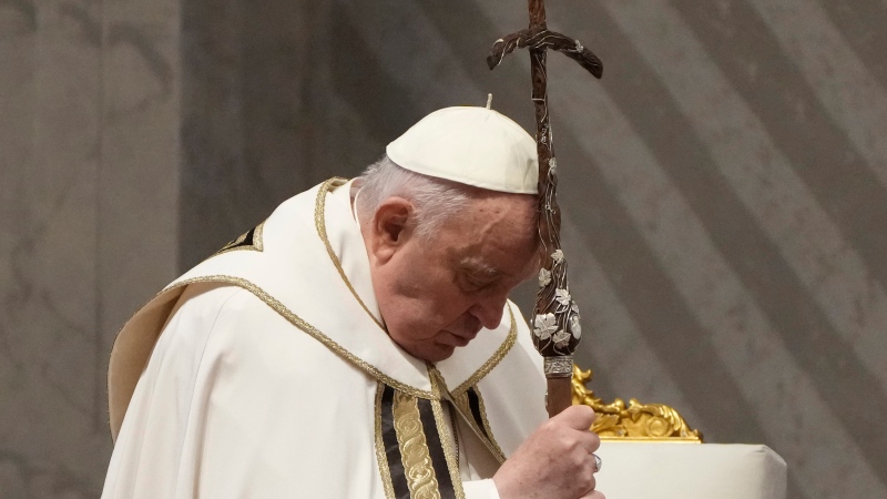 Pope Francis celebrates the Holy Chrism Mass in St. Peter's Basilica at The Vatican, Thursday, March 28, 2024. (AP Photo / Gregorio Borgia)