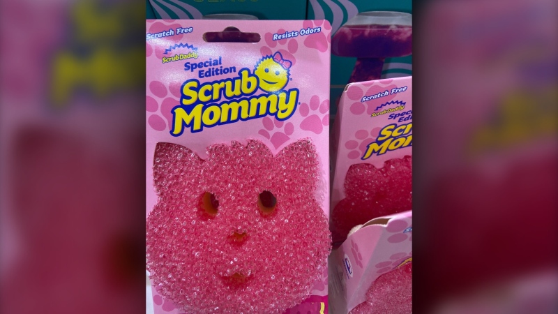 "Scrub Mommy," a special-edition product from Scrub Daddy, is seen on display at a store in Toronto, Ont. on April 19, 2023 (Sydney Wray, CTV News)