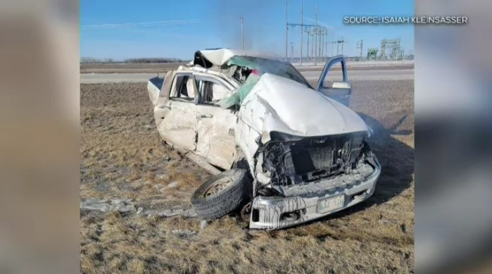 Danny Kleinsasser's vehicle following a crash on March 21. (Isaiah Kleinsasser)