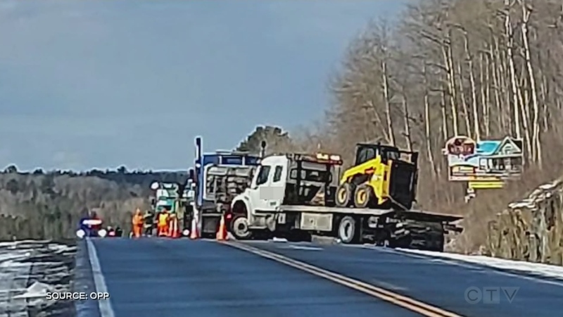 Transport rolls over into ditch on Hwy 17