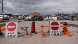 Road closed signs ahead of an area near Brunett Road that was already blocked off due to the recent Empire Complex fire. (Lydia Chubak/CTV News Northern Ontario)