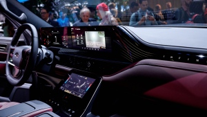 Inside a 2025 Infiniti QX80 during the 2024 New York International Auto Show. (Gabby Jones / Bloomberg / Getty Images via CNN Newsource)