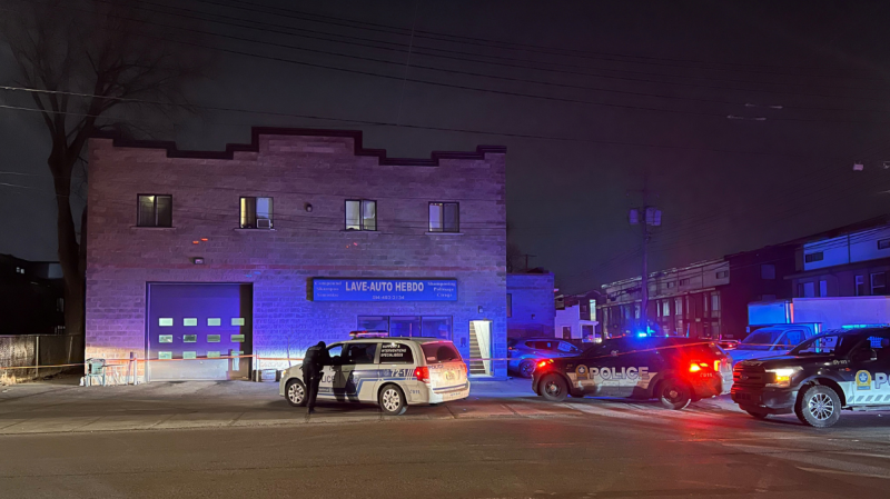 Montreal police (SPVM) investigates a stabbing that left a man in critical condition late on March 28, 2024. (Cosmo Santamaria, CTV News)