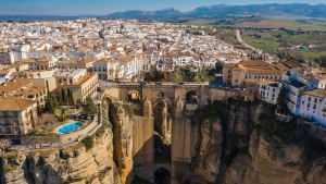 An aerial view of Puente Nuevo in Ronda, the town that stole the hearts of U.S. couple Jason Luban and Selena Medlen. (Medvedkov/iStockphoto/Getty Images via CNN Newsource)