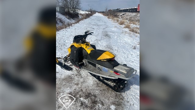 Woman, 43, was arrested for impaired driving after her snowmobile got stuck on a trail in Hearst. March 21, 2024 (Ontario Provincial Police)