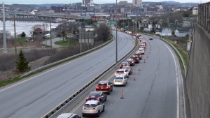 Traffic delays caused by construction on the Saint John Harbour Bridge in this photo from May 2023. (Nick Moore/CTV Atlantic)