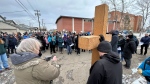 The 43rd annual Way of the Cross walk brough a few hundred people together downtown for Good Friday on March 30, 2024. (Brandon Lynch/CTV News Edmonton)
