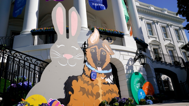 Decorations are displayed during the 2023 White House Easter Egg Roll, Monday, April 10, 2023, in Washington. (AP Photo/Susan Walsh)