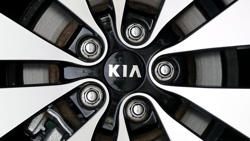 In this Oct. 5, 2012, photo, a KIA logo is seen on a wheel rim at a dealership in Chicago. (AP Photo/Nam Y. Huh)