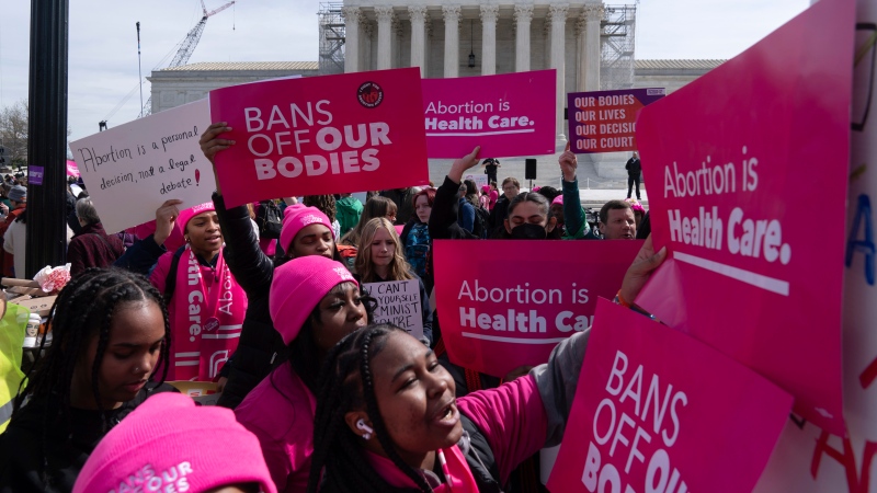 Abortion-rights activists rally outside the Supreme Court, Tuesday, March 26, 2024, in Washington. (AP Photo / Jose Luis Magana)