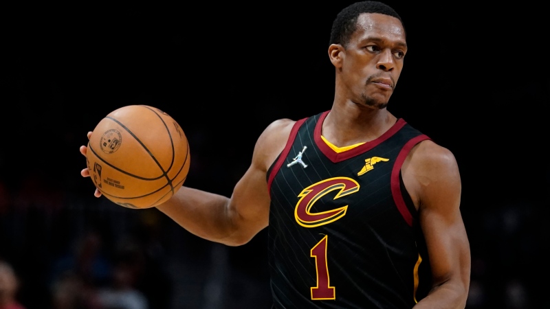Cleveland Cavaliers guard Rajon Rondo (1) is shown against the Atlanta Hawks during the second half of an NBA basketball game Tuesday, Feb. 15, 2022, in Atlanta. (AP Photo / John Bazemore, File)