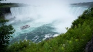 A Niagara tour boat approaches the Horseshoe Falls in Niagara Falls, Ont., on Friday, July 16, 2021. THE CANADIAN PRESS/Peter Power