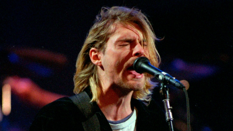 In this Dec. 13, 1993 file photo, Kurt Cobain performs in Seattle.  (AP Photo/Robert Sorbo)