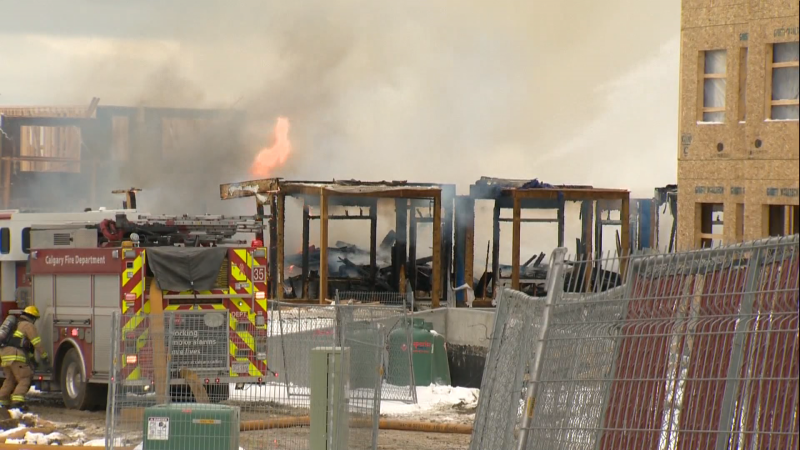 Fire crews responded to the scene of a fire at an under-construction condo complex on Arbour Lake Road N.W. on April 5, 2024. (CTV News) 