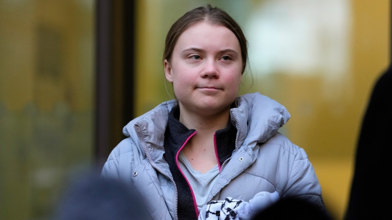 Greta Thunberg was detained twice by police at a demonstration in The Hague, the Netherlands, for several hours on Saturday. (Kirsty Wigglesworth/AP Photo)
