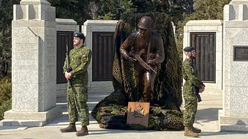 The statue will be ceremonially unveiled in Bretteville-sur-Mer in France at la Place des Canadiens in June. (Gareth Dillistone / CTV News) 