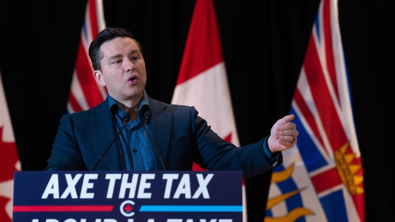Conservative Leader Pierre Poilievre speaks during a news conference in Vancouver on Monday, Nov. 13, 2023.  THE CANADIAN PRESS/Ethan Cairns