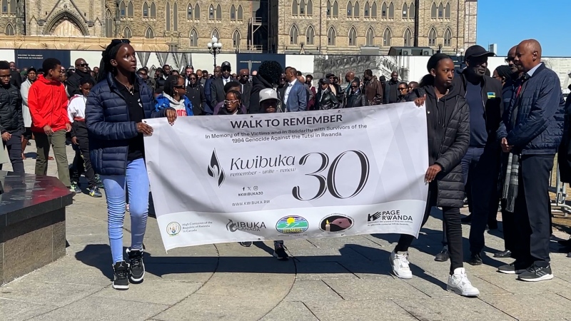 Many marched through downtown Ottawa commemorating the start of the Rwandan genocide thirty years ago on Sunday, April 7, 2024 (Katelyn Wilson/ CTV News)