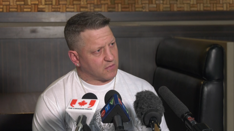 Wesley Grist's 11-year-old son Kache was attacked and killed by two dogs. At a press conference April 7, 2024, he defended the dogs' owner and urged the public to give the family privacy while they grieve. (Brandon Lynch/CTV News Edmonton)