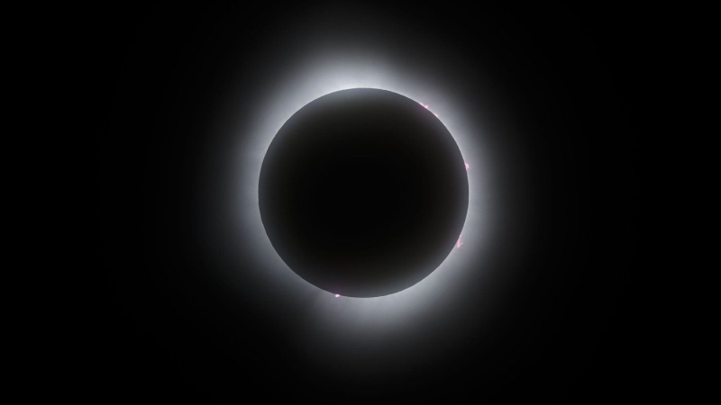The totality phase of a total solar eclipse in Kingston, Ont., on April 8, 2024. (Justin Tang/The Canadian Press)