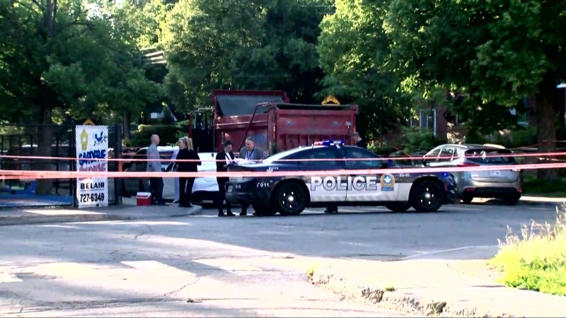 Montreal police on the scene of a collision in Montreal in June 2023. (CTV News)