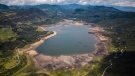 The San Rafael reservoir, which is a source of drinking water for Bogota, is at a low level due to the El Niño weather phenomenon, in La Calera, on the outskirts of Bogota, Colombia, Friday, April 5, 2024. (AP Photo / Ivan Valencia)