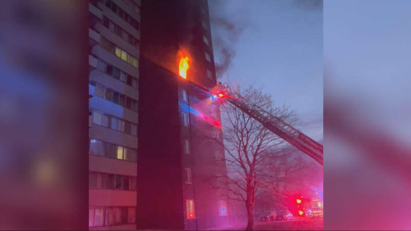 Ottawa firefighters battle a fire that broke out in a sixth floor apartment on Halifax Drive Tuesday night. 