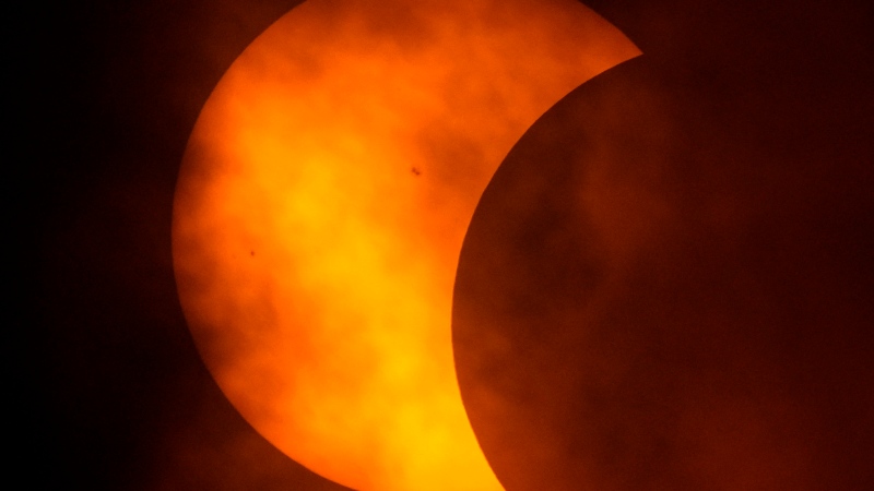 The moon partially covers the sun during a total solar eclipse, as seen from Eagle Pass, Texas, Monday, April 8, 2024. (AP Photo/Eric Gay)