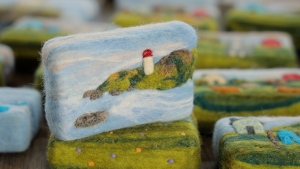 A lighthouse is pictured on a felt soap cover by The Shearing Felt Co. (Darryl Reeves/CTV Atlantic)