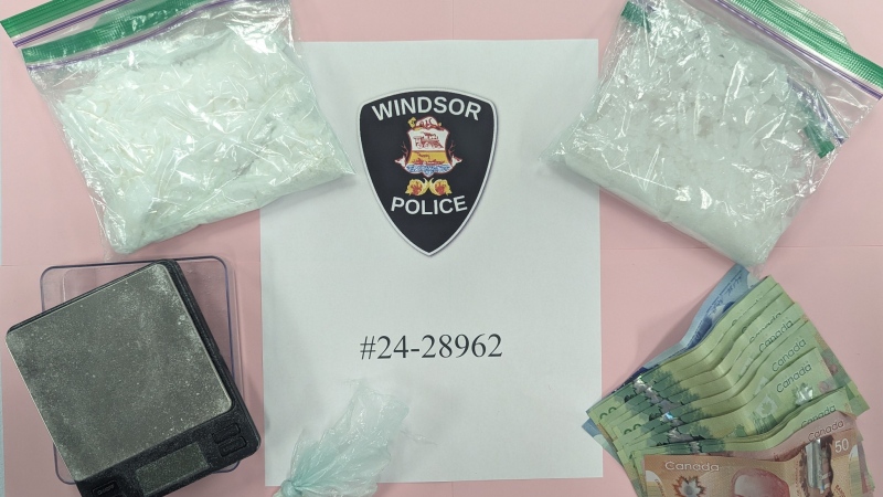 Officers seized 101 grams of cocaine, 165 grams of crystal methamphetamine, a digital scale, and packaging materials. (Source: Windsor police)