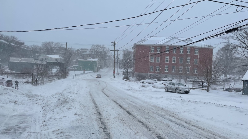 A messy view of a downtown Dartmouth, N.S., street in early February 2024. (Source: Sean Mott/CTV News Atlantic)