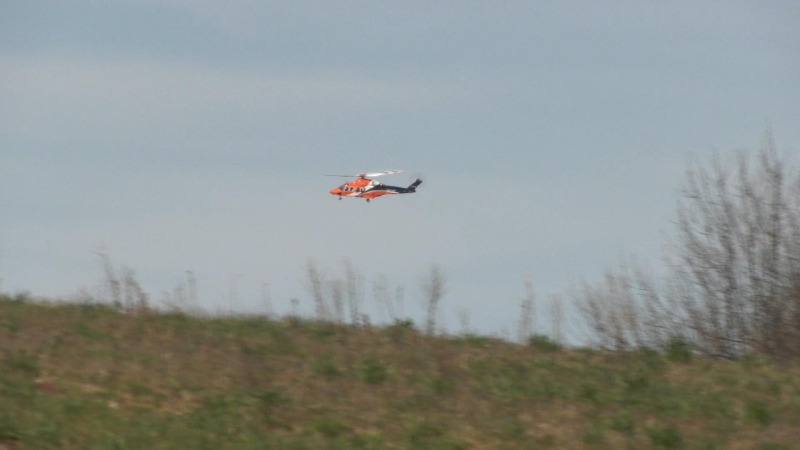 An Ornge air ambulance takes off from a property on Snyders Road in Wilmot Township on April 10, 2024. (Dan Lauckner/CTV Kitchener)