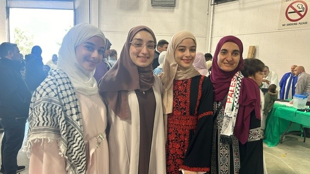 Lubna, Laila, Lina and Ghada were among more than 10,000 people who organizers estimate celebrated Eid Al-Fitr at the Aud in Kitchener on April 10, 2024. (Ashley Bacon/CTV Kitchener)