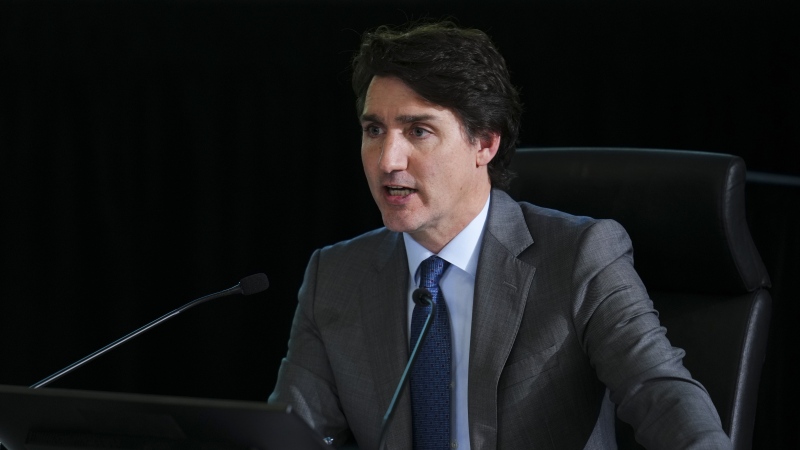 Prime Minister Justin Trudeau appears as a witness at the Public Inquiry Into Foreign Interference in Federal Electoral Processes and Democratic Institutions in Ottawa on Wednesday, April 10, 2024. (THE CANADIAN PRESS/Sean Kilpatrick)
