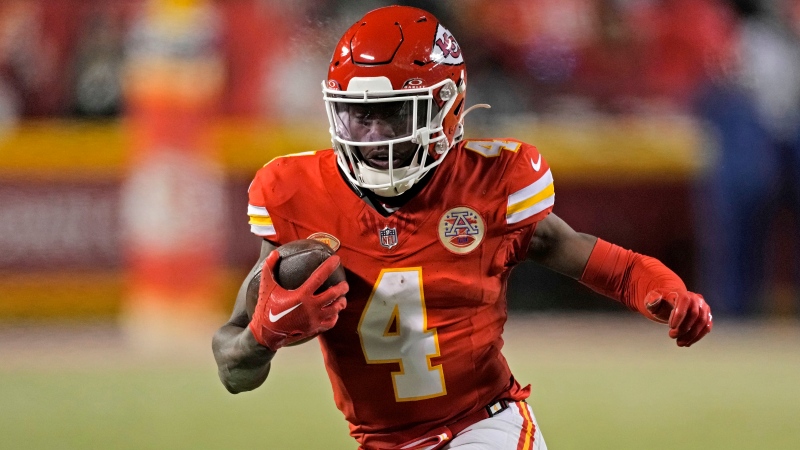 Kansas City Chiefs wide receiver Rashee Rice runs the ball during the second half of an NFL football game against the Miami Dolphins Saturday, Jan. 13, 2024, in Kansas City, Mo. (AP Photo / Charlie Riedel)