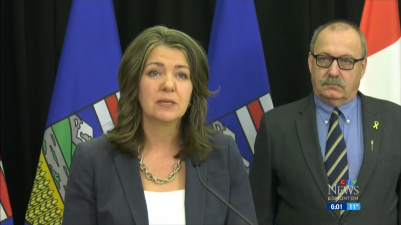 Alberta Premier Danielle Smith speaks to reporters on April 10, 2024. (CTV News Edmonton) 