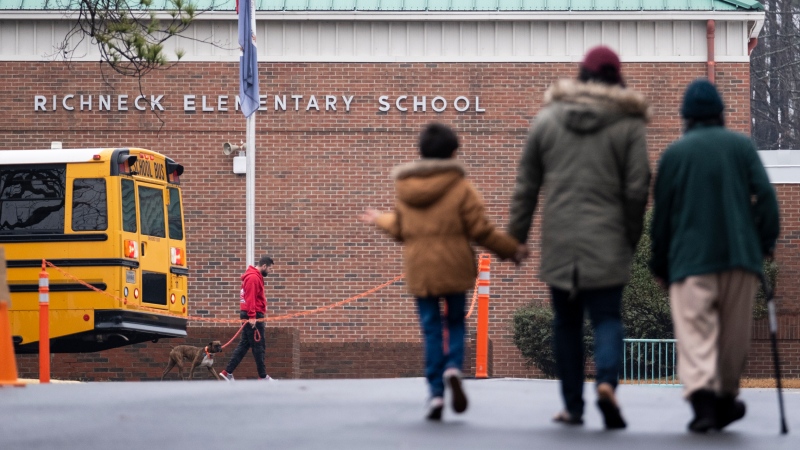 FILE - Students return to Richneck Elementary in Newport News, Va., Jan. 30, 2023. (Billy Schuerman / The Virginian-Pilot via AP, File)